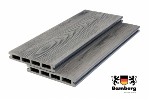Пустотелая террасная доска ДПК Bamberg Square 3D Natural, English Barnwood — Black Deck
