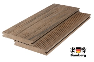 Полнотелая Террасная доска ДПК Bamberg Solid Fossiled, Lebanese Cedar (Окаменелое дерево) — Black Deck