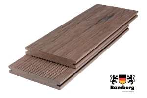 Полнотелая Террасная доска ДПК Bamberg Solid Fossiled, Brazilian Walnut (Бразильский Орех) — Black Deck